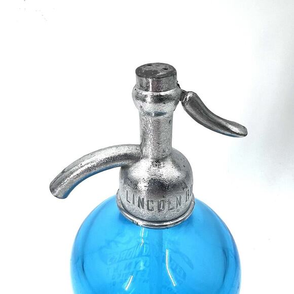 Rare Vintage Lincoln Bottle Works Brooklyn Blue Glass Soda Water Siphon Bottle - Picture 3 of 6